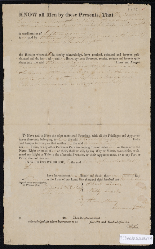 Deed of property in Orleans sold to Thomas Higgins of Orleans by Isaac