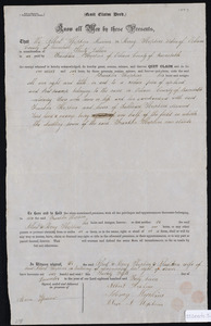 Deed of property in Orleans sold to Franklin Hopkins of Orleans by Albert Hopkins, Mercy Hopkins, and Elisa Ann Hopkins of Orleans