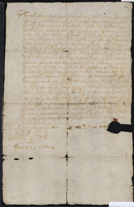 Deed of property in Harwich sold to Nathanial Clarke of Harwich by Benjamin Smalls of Harwich