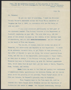 Herbert Brutus Ehrmann Papers, 1906-1970. Sacco-Vanzetti. Notes on persons interviewed, 1925-1927. Box 13, Folder 20, Harvard Law School Library, Historical & Special Collections