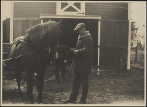 Man, Horse, Barn