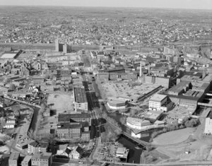 Looking north up Dutton Street from Kitson (American Textile History Museum)