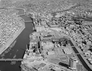 Little Canada and Northern Canal area looking east with Merrimack River on left