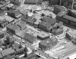 Close up of Downtown looking south from Shattuck and Merrimack Streets