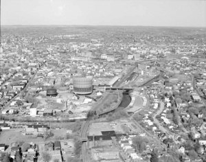 Looking across the Acre and Pawtucket Canal towards Lord Overpass