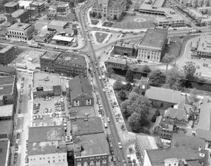 Downtown looking up Merrimack Street to City Hall