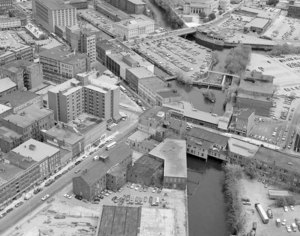 Close up of Downtown where Central Street crosses Pawtucket Canal