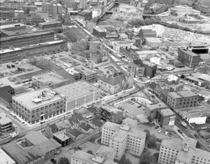 Looking northeast over Appleton Street to Federal Building (Middlesex Community College)