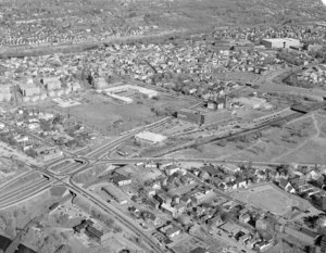 Looking southeast over Lower Highlands to Concord River