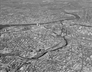 Looking NE from Pawtucket Canal across Merrimack River showing big view of Lowell