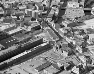 Looking along Central Street from Post Office Building (Lowell Juvenile Court) to Merrimack Street