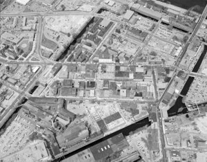 Looking down on Downtown from Boott Mills to Pawtucket Canal