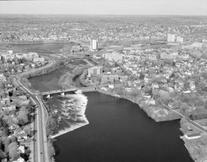 Looking down Merrimack from falls to bunt and big view of Lowell