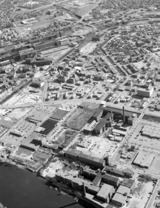 Northern Canal Village and Acre looking from Merrimack River out Western Canal