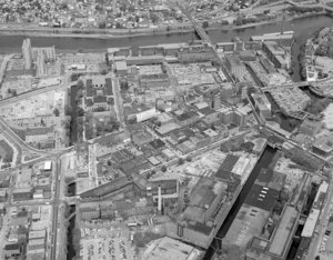 Looking north over Downtown from Market Mills