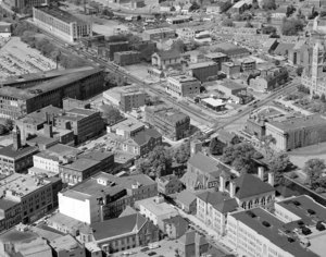 Close up of Downtown from Saint Joseph the Worker Shrine to Dutton Street