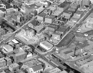 Downtown at Dutton and Market Streets looking towards Bon Marche Building