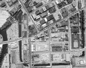 Looking down on Downtown from corner of Market, Central and Prescott Streets