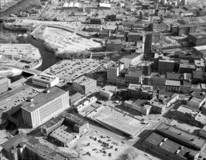 Close up of French Street area showing Curran Morton building (Kerouac Park site), Lower Locks area and Central Street