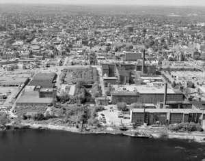 Looking south over Acre and beyond at Lawrence Manufacturing