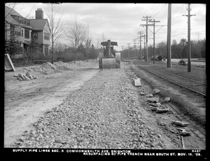 Distribution Department, supply pipe lines, Section 8, Commonwealth Avenue, resurfacing 60-inch pipe trench near South Street, Brighton, Mass., Nov. 18, 1909