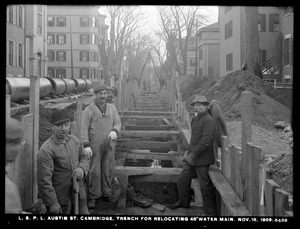 Distribution Department, Low Service Pipe Lines, Austin Street, trench for relocating 48-inch water main, Cambridge, Mass., Nov. 18, 1909
