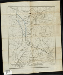 Map of parts of Middlesex & Essex counties showing the rail road routes between Salem, Lowell, Boston & Methuen
