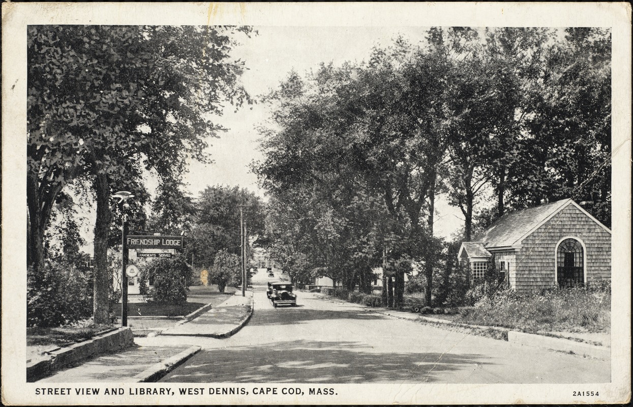 Street view and library, West Dennis, Cape Cod, Mass.