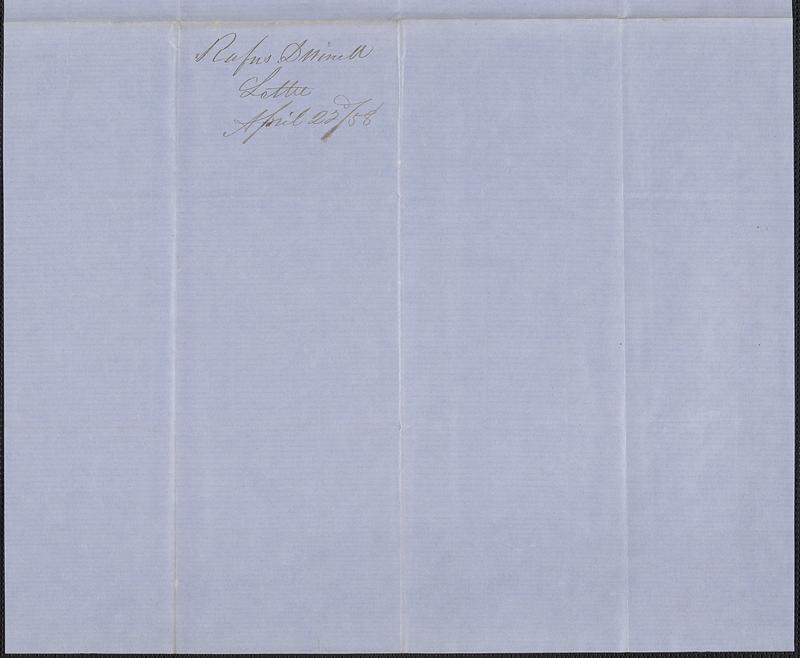 Rufus Dwinel to W. A. Harrington, 22 April 1858