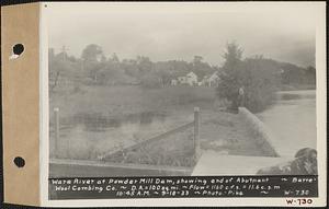 Ware River, Powder Mill dam, showing end of abutment, Barre Wool Combing Co., drainage area = 100 square miles, flow = 1160 cubic feet per second = 11.6 cubic feet per second per square mile, Barre, Mass., 10:45 AM, Sep. 18, 1933