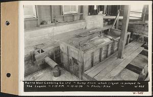Sump from which liquor is pumped to lagoon, Barre Wool Combing Co., Barre, Mass., 1:15 PM, Oct. 10, 1934