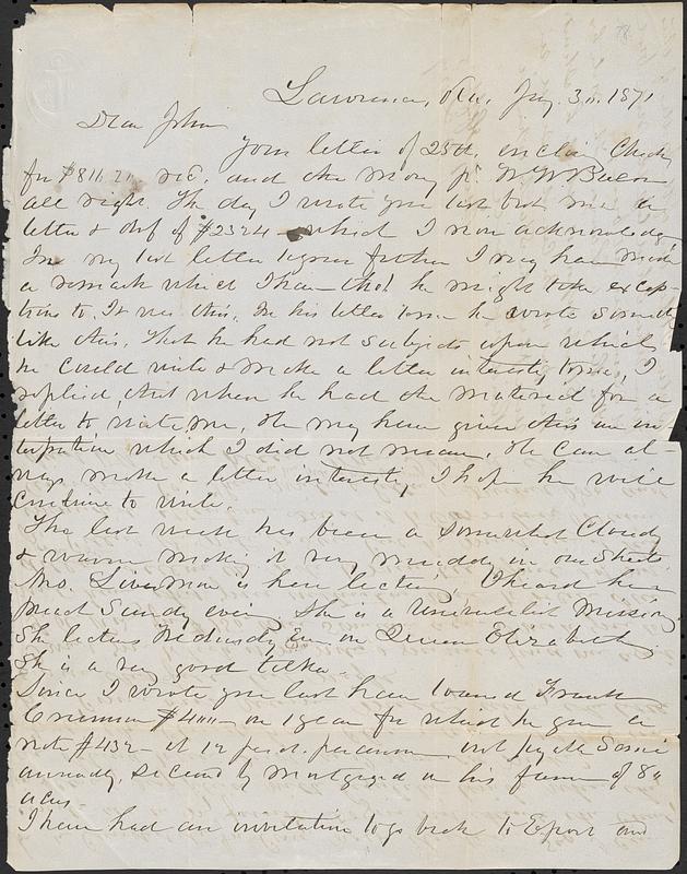 Letter from Zadoc Long to John D. Long, July 3, 1871 - Digital Commonwealth