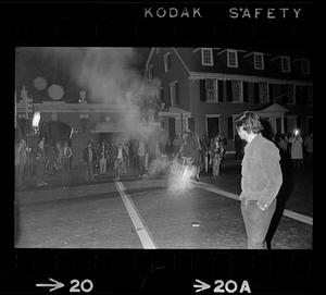 Harvard Square anti-war riot: Demonstrators and anti-war signs, Cambridge