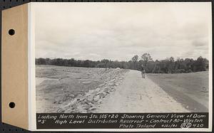 Contract No. 80, High Level Distribution Reservoir, Weston, looking north from Sta. 105+20, showing general view of dam 5, high level distribution reservoir, Weston, Mass., Jun. 21, 1940