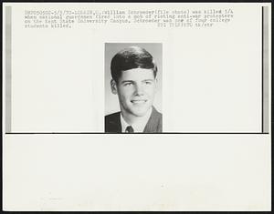Lorain, O.- William Schroeder (file photo) was killed 5/4 when national guardsmen fired into a mob of rioting anti-war protesters on the Kent State University Campus. Schroeder was one of four college students killed.