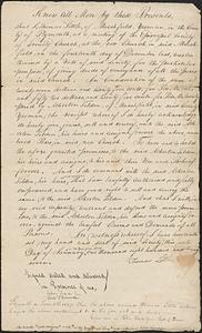 Deed of pew conveyance for pew owner Atherton Tilden, yeoman of Marshfield