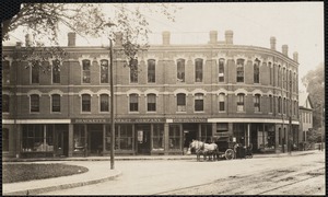 Cole's Block before alteration. Brackett's Market Co., C.W. Bunting Newton Corner, Newton, MA