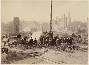 Franklin St. (Old South Meeting House in background, tents and men in foreground)