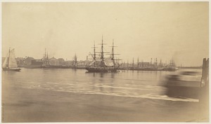 Boston (North End) from the navy yard - 1870. U.S.S. Kearsarge in stream