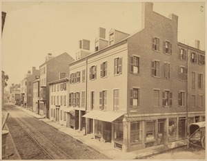 Tremont St., before widening. Looking south from Eliot St., 1869