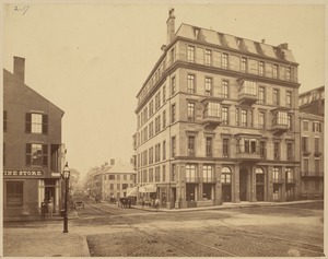 Tremont St. before widening. Looking south from Boylston St., 1869
