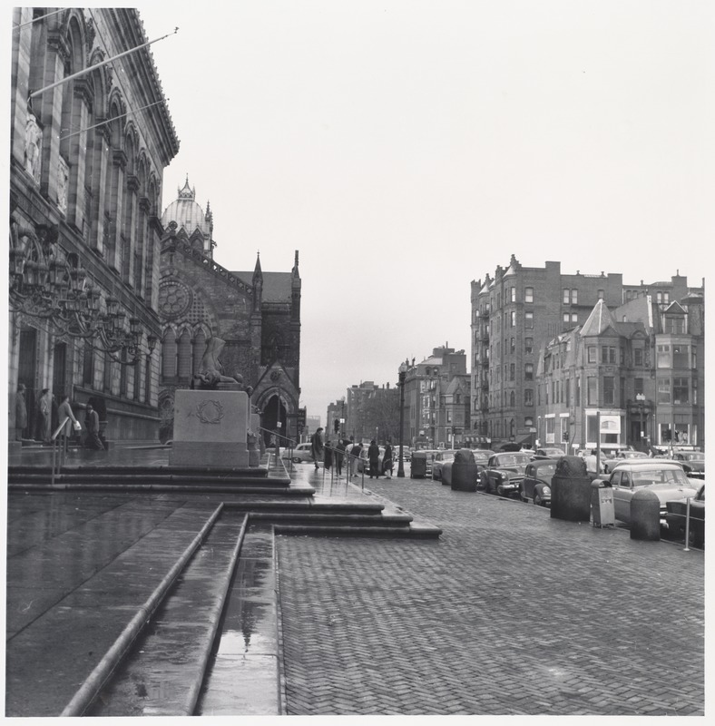 The façade of the Boston Public Library and the New Old South Church