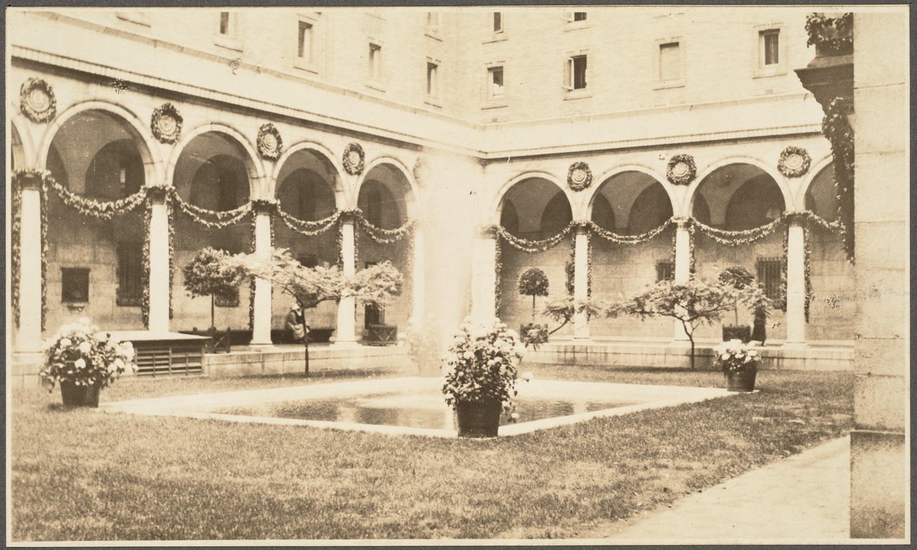 Boston Public Library, Copley Square. Courtyard, decorated for the American Library Association meeting