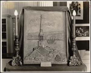 West End Branch - Christmas exhibit. Plaque of the Old West Church as it appeared in 1776. Done by H. Monsen