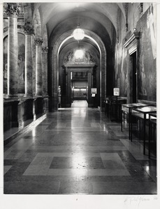 Interior view corridor with Chavannes murals at the Boston Public Library