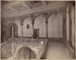 Boston Public Library. Copley Square. Great stairways and upper hallway before installation of Puvis de Chavannes murals