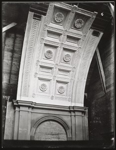 Plaster model of Bates Hall ceiling erected in completed stack
