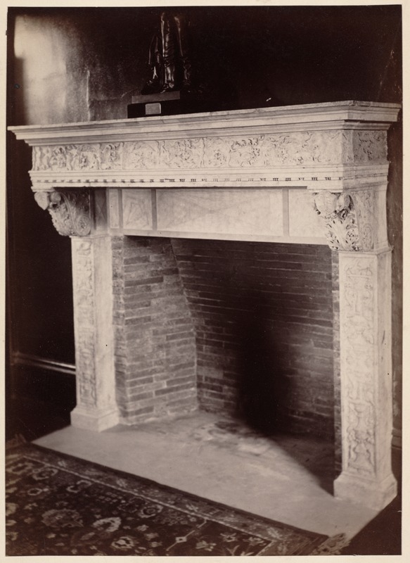 Interior view of fireplace in Trustee's Room at the Boston Public Library
