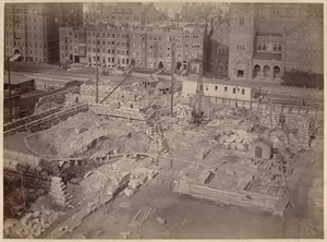 Boston Public Library, Copley Square during construction of McKim building. From S.S. Pierce's store