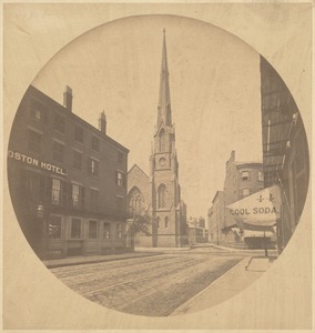 Branch St. Church and Boston Hotel, 1860. Corner Harrison Ave. and Beech St.